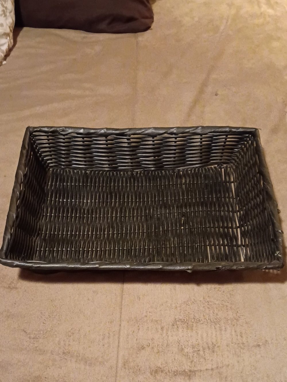 Vintage Plastic Imitation Woven Rectangular Storage Basket black 14" L x 10.5" W